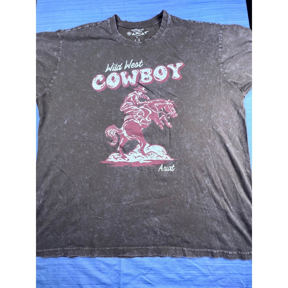 Ariat Wild West Cowboy Graphic T-Shirt Brown Mineral Wash Oversize Fit Womens L - Picture 2 of 6